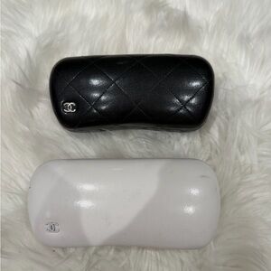Vintage CHANEL Black Quilted Leather & White CC Logo Hard CaseClamshell Cases